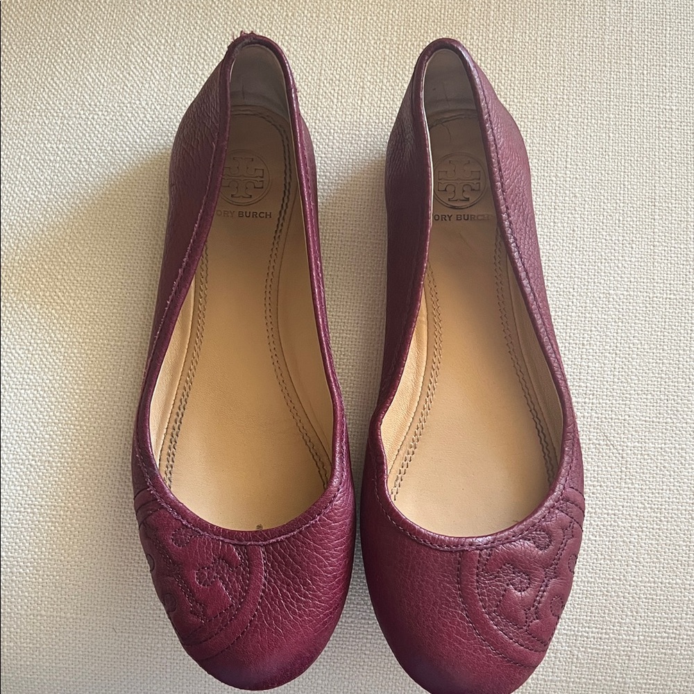 Tory Burch Deep Red Leather Flats